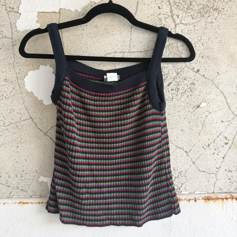 Vtg 90s Tank Top Striped Knit Ribbed Sweater Vest Made in USA Coolwear Womens M